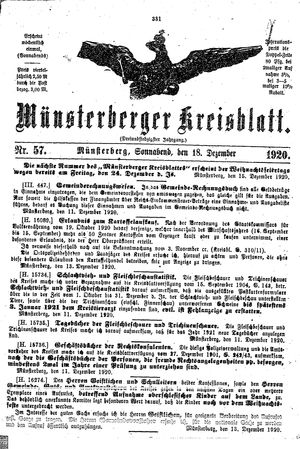 Münsterberger Kreisblatt vom 18.12.1920