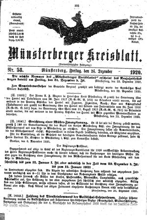 Münsterberger Kreisblatt vom 24.12.1920