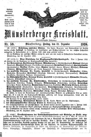 Münsterberger Kreisblatt vom 31.12.1920