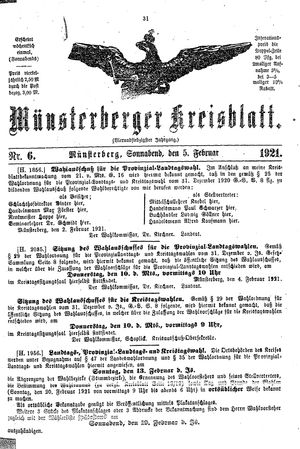 Münsterberger Kreisblatt vom 05.02.1921