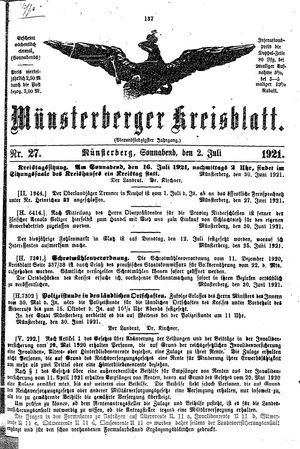 Münsterberger Kreisblatt vom 02.07.1921