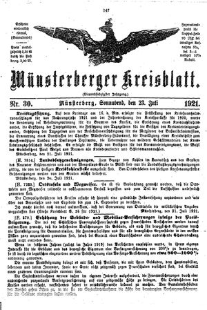 Münsterberger Kreisblatt vom 23.07.1921