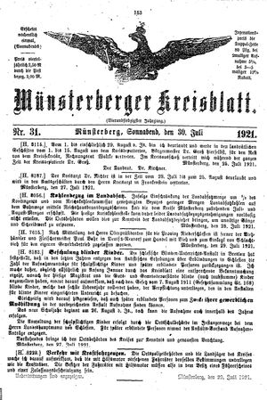 Münsterberger Kreisblatt vom 30.07.1921