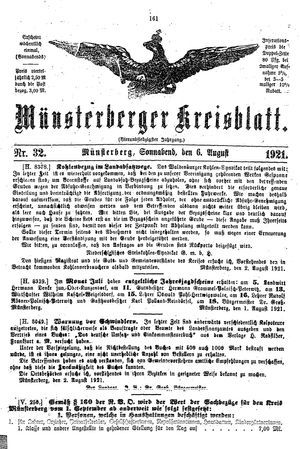 Münsterberger Kreisblatt vom 06.08.1921
