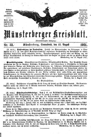 Münsterberger Kreisblatt vom 13.08.1921