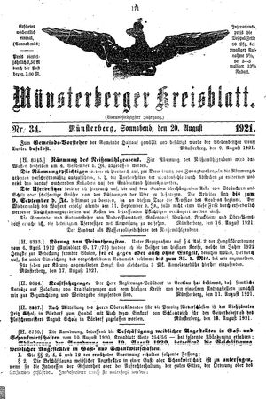 Münsterberger Kreisblatt vom 20.08.1921