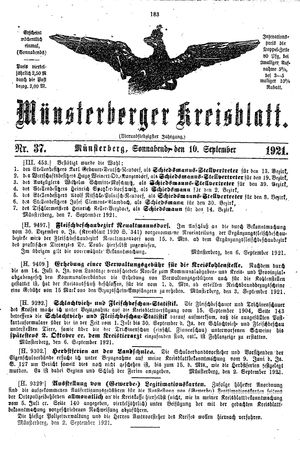Münsterberger Kreisblatt vom 10.09.1921