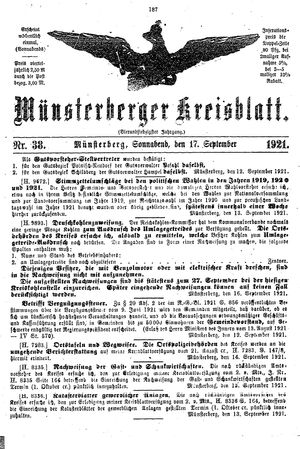 Münsterberger Kreisblatt vom 17.09.1921
