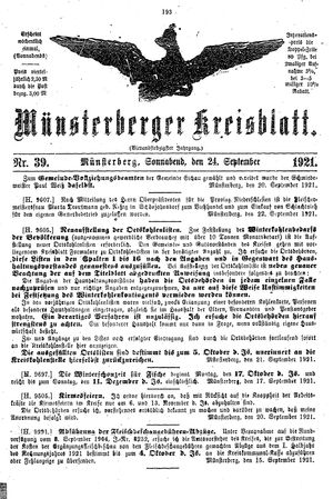 Münsterberger Kreisblatt vom 24.09.1921