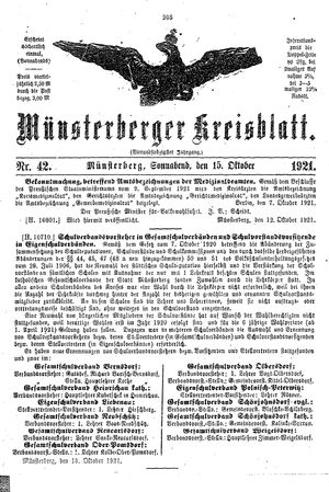 Münsterberger Kreisblatt vom 15.10.1921