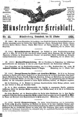 Münsterberger Kreisblatt vom 22.10.1921