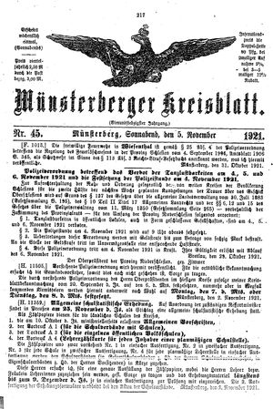 Münsterberger Kreisblatt on Nov 5, 1921