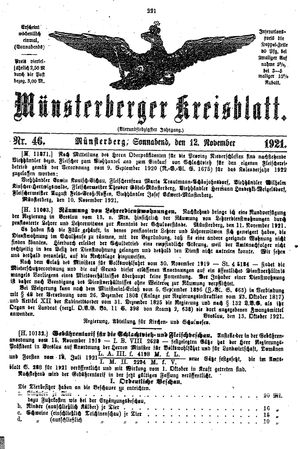 Münsterberger Kreisblatt vom 12.11.1921