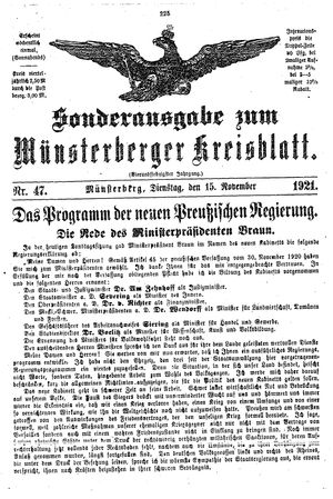 Münsterberger Kreisblatt vom 15.11.1921