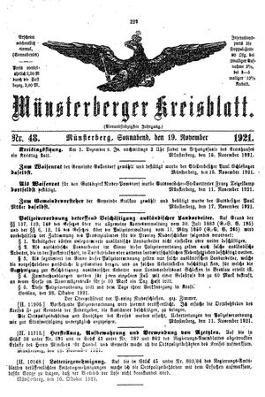 Münsterberger Kreisblatt vom 19.11.1921