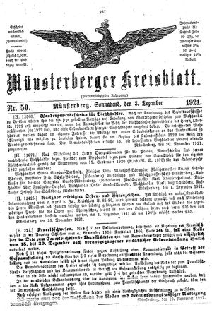 Münsterberger Kreisblatt vom 03.12.1921