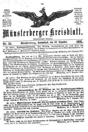 Münsterberger Kreisblatt vom 10.12.1921
