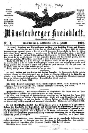 Münsterberger Kreisblatt vom 07.01.1922