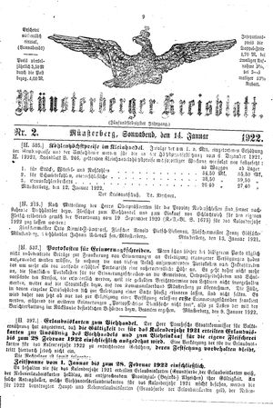 Münsterberger Kreisblatt vom 14.01.1922