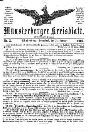 Münsterberger Kreisblatt vom 21.01.1922