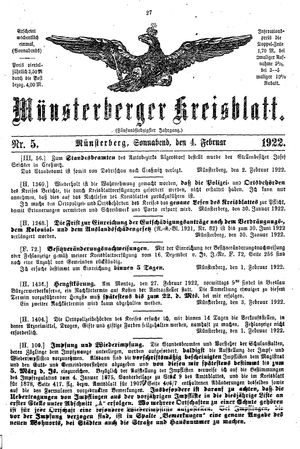 Münsterberger Kreisblatt vom 04.02.1922