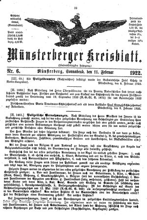 Münsterberger Kreisblatt vom 11.02.1922
