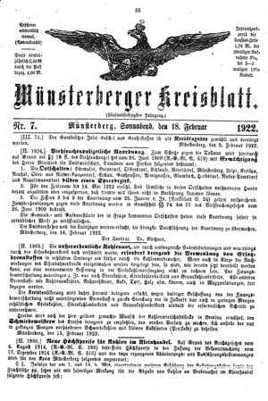 Münsterberger Kreisblatt vom 18.02.1922