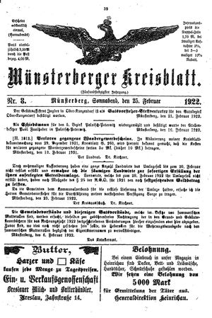 Münsterberger Kreisblatt vom 25.02.1922