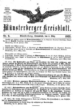 Münsterberger Kreisblatt vom 04.03.1922