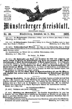 Münsterberger Kreisblatt vom 11.03.1922