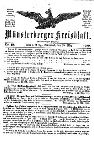 Münsterberger Kreisblatt vom 25.03.1922