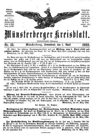 Münsterberger Kreisblatt vom 01.04.1922