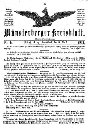 Münsterberger Kreisblatt vom 08.04.1922