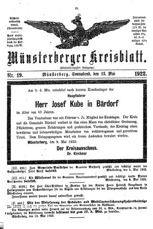 Münsterberger Kreisblatt vom 13.05.1922