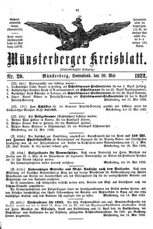 Münsterberger Kreisblatt vom 20.05.1922