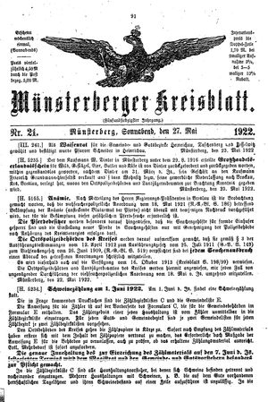 Münsterberger Kreisblatt vom 27.05.1922