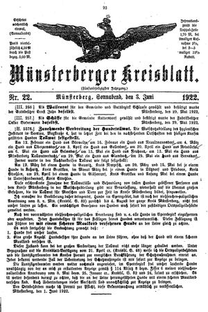 Münsterberger Kreisblatt vom 03.06.1922