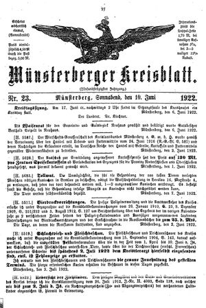 Münsterberger Kreisblatt vom 10.06.1922