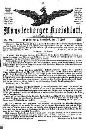 Münsterberger Kreisblatt vom 17.06.1922