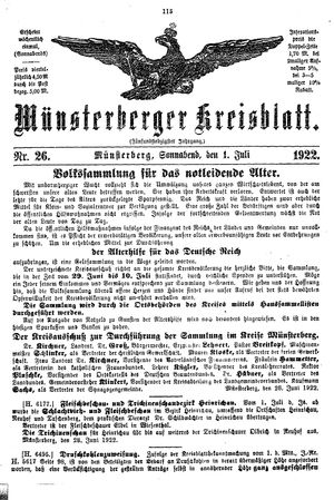 Münsterberger Kreisblatt vom 01.07.1922