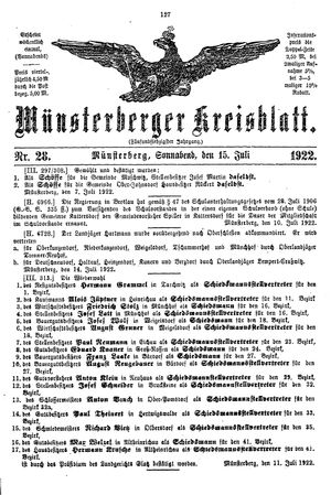 Münsterberger Kreisblatt vom 15.07.1922