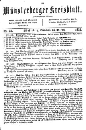 Münsterberger Kreisblatt vom 29.07.1922