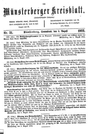 Münsterberger Kreisblatt vom 05.08.1922