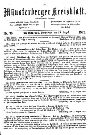 Münsterberger Kreisblatt vom 19.08.1922