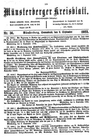 Münsterberger Kreisblatt vom 09.09.1922