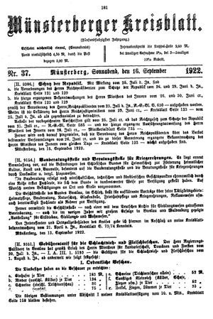 Münsterberger Kreisblatt vom 16.09.1922