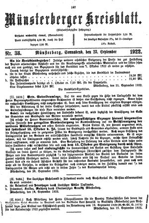 Münsterberger Kreisblatt vom 23.09.1922
