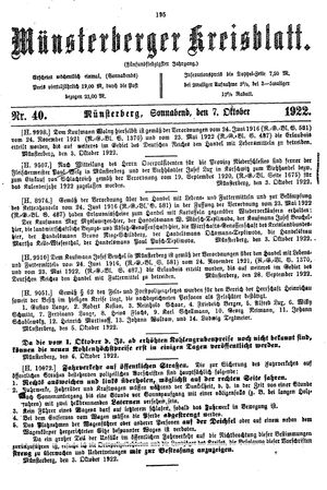 Münsterberger Kreisblatt vom 07.10.1922