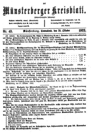 Münsterberger Kreisblatt vom 28.10.1922