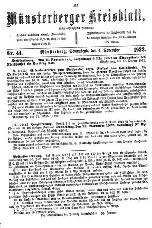 Münsterberger Kreisblatt vom 04.11.1922
